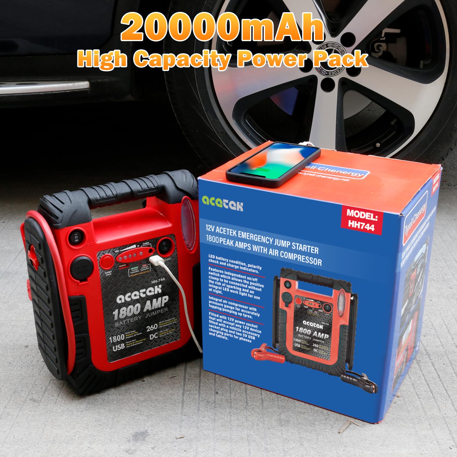 Amazon.com: 1800 Amp Jump Starter with Air Compressor, acetek Car
